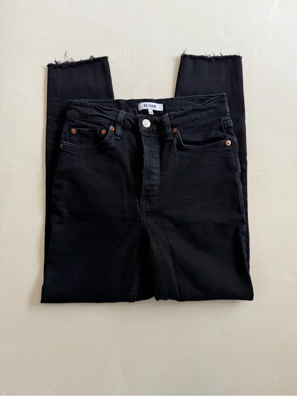 Re/Done Black High Rise Button Fly Skinny Ankle Cropped Jeans 26
